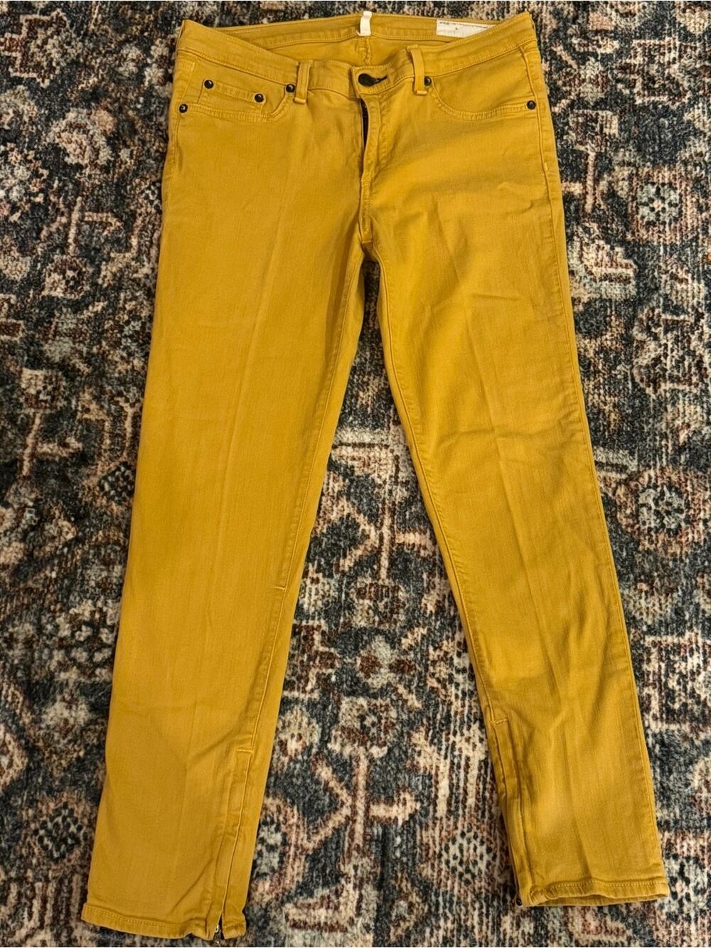 Rag& Bone Mustard Yellow Zip Ankle Skinny Denim Capri Pants Size 30 Indie Grunge